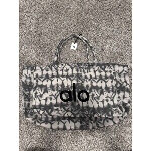 ALO Yoga Large Tote Bag Gray Tie-Dye Canvas Gym Travel Carry-On Shopper NWT
